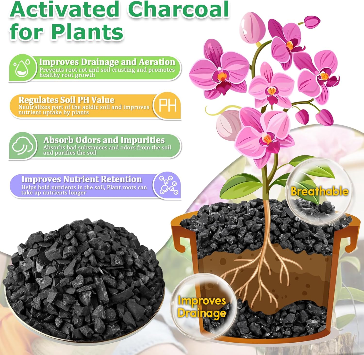 Legigo 6QT All Natural Horticultural Charcoal- Activated Hardwood Plant Charcoal for Soil Amendment, Conditioning Bonsai Soil, Succulent Soil, Terrarium Supplies, Indoor Plant Potting Soil