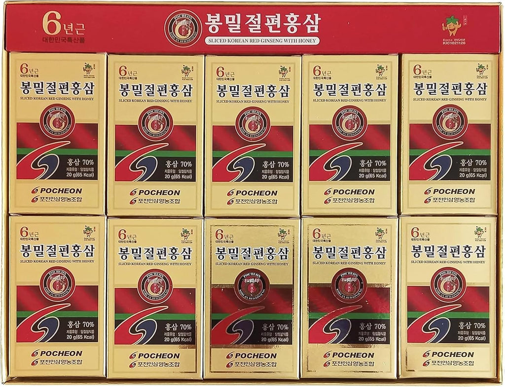 Pocheon 200g(10ea X 20g) 6Years Sliced Korean Panax Red Ginseng Roots with Honey, Saponin, Natural Immune Support