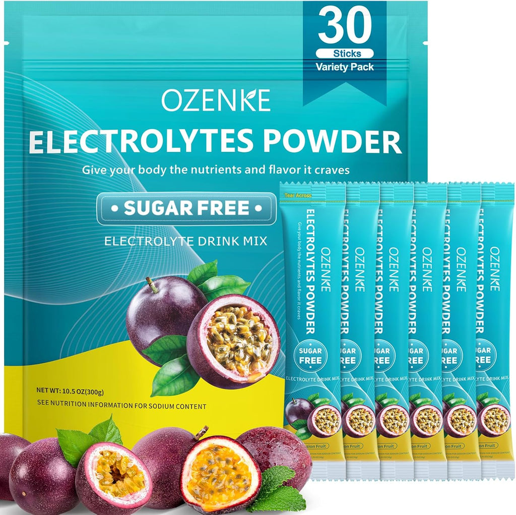 Electrolytes Powder Packets, 30 Sticks Hydration Packets Sugar Free, Electrolyte Drink Mix Portable Electrolyte Packets for Rapid Hydration, 0 Sugar & 0 Calorie, Passion Fruit Flavor