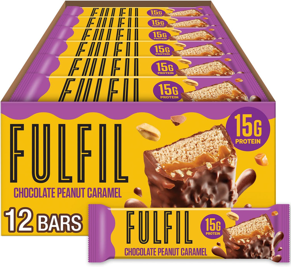 FULFIL Protein Snack Bars, Chocolate Peanut Caramel Flavored, Gluten Free with 15g Protein, Pantry Staples, 12 Count