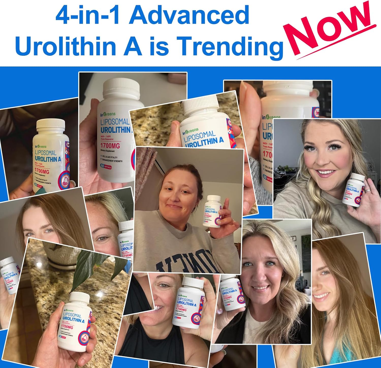 Urolithin A Supplement 1700mg with NAD+, CoQ10, Trans-Resveratrol Supplement for Men Women, 60 Softgels for Daily Health and Antioxidant Support, Muscle Energy, Healthy Aging, Highly Bioavailable