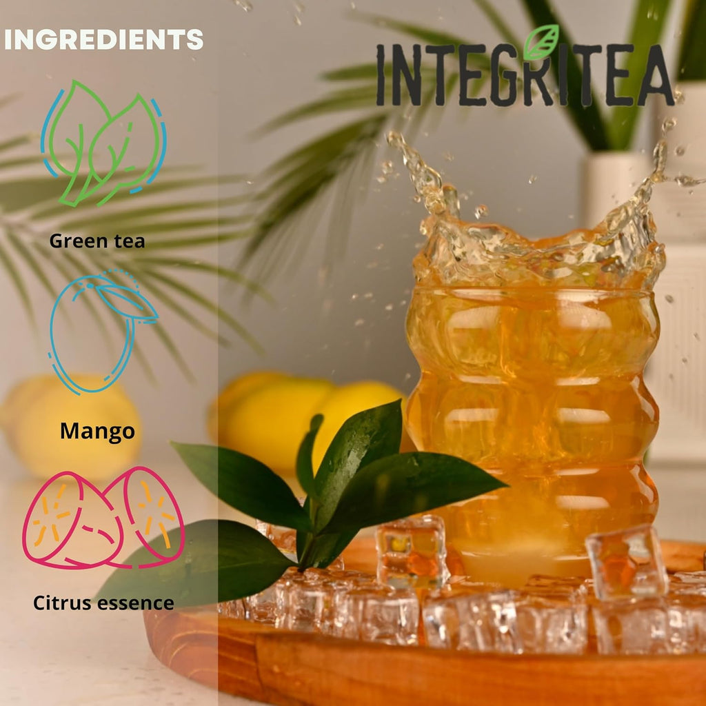 IntegriTEA Green Mango Flavored Green Tea, 6 Organic Unsweetened Iced Tea Bags, 6 Gallons, Hot or Cold Brew, Fairly & Sustainably Sourced