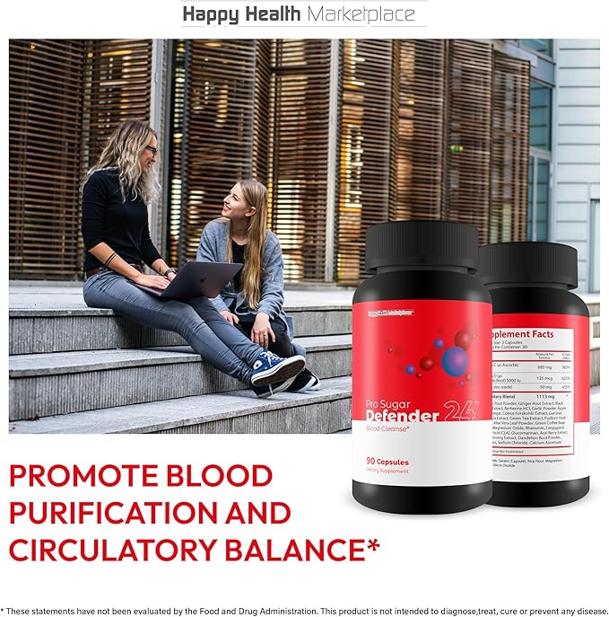 Pro Sugar Defender 24 - Our Best Blood Cleanse Detox Supplement - Immune System Cleanse - Healthy Blood Flow Supplement - Circulation And Vein Support Vitamins - Circulatory System Support Formula