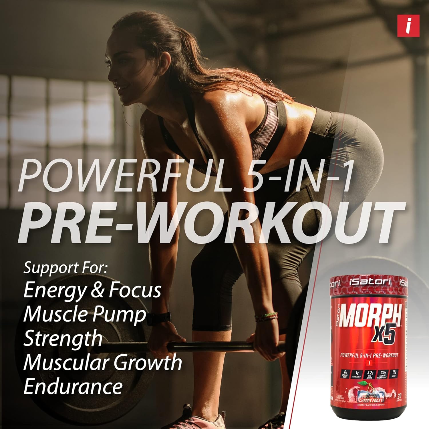 iSatori Morph X5 Intense Pre Workout with Beta Alanine, Creatine Magnapower, Citrulline Malate- Nitric Oxide Flow & Pump Supplement for Energy, Endurance and Strength, Cherry Frost (20 Servings)
