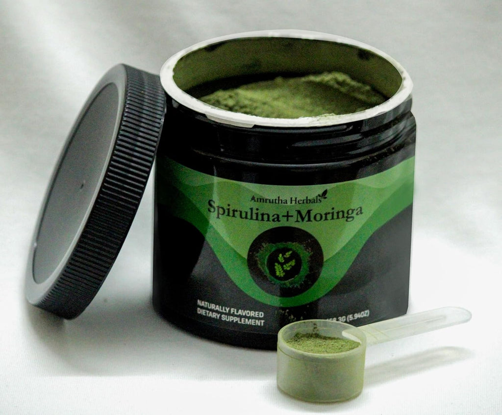 Organic Spirulina + Organic Moringa Greens Powder, Gluten-Free, Vegan Friendly, Detox & Digest, Superfoods 30 Servings Made in USA
