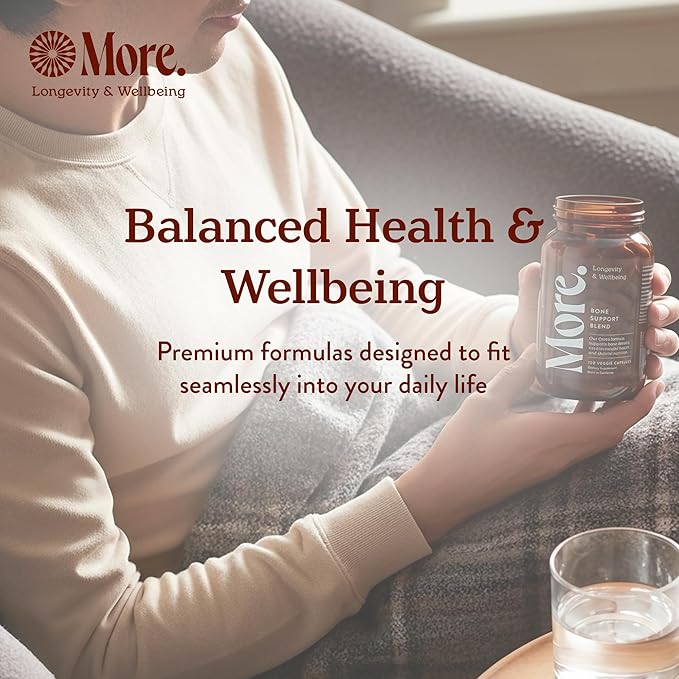 More. Longevity & Wellbeing Premium Calcium Supplement - Bone Strength Supplements with Magnesium, Vitamin D3 + K2 & Zinc for Bone Health Support - 4 Capsule Daily - Easy to Swallow - 120 Capsules