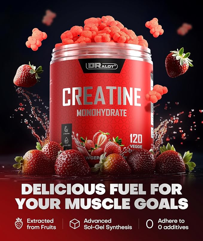 99.99% Creatine Monohydrate Gummies More 15% Strength, 5X Energy & Muscle Support Pre-Workout Complex Creatine for Women & Men with 5000mg Creatine, L-Taurine, B12, Mg & K, 0 Sugar, Vegan