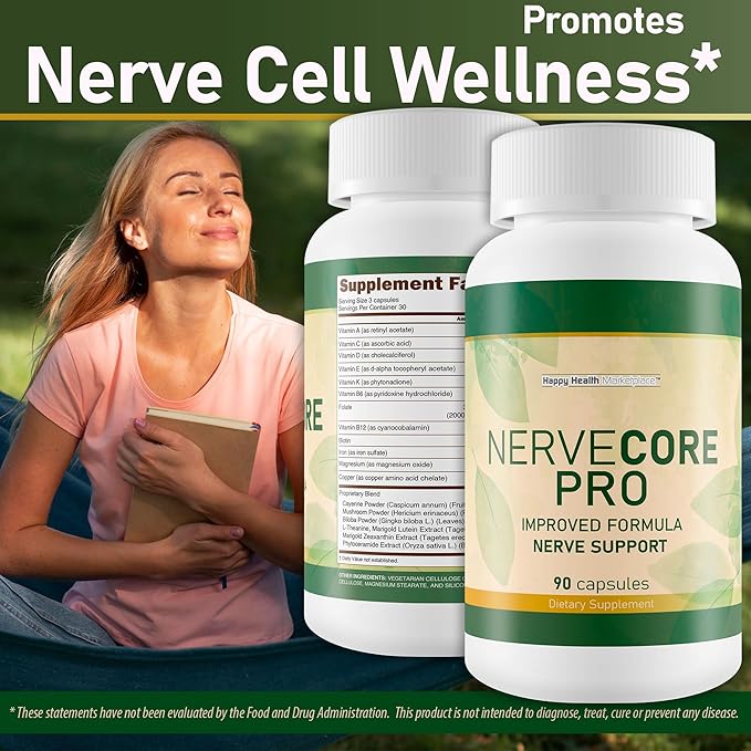 Nerve Core Pro - Our Best Vitamin B12 Nerve Support Lion’s Mane Nerve Repair Supplement - Nervous System Damage Repair Supplements B12 Nerve Regeneration Magnesium Nervous System Support Supplement