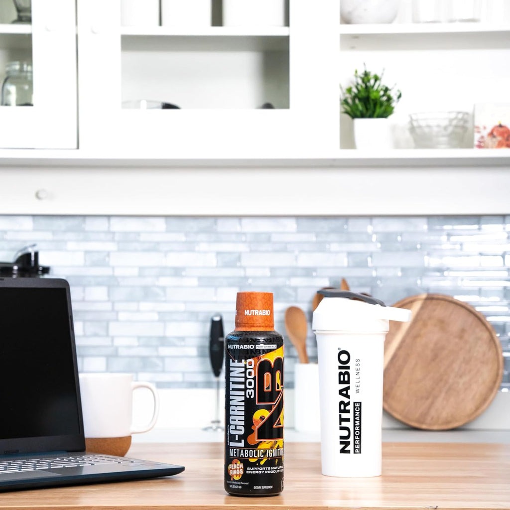 NutraBio – L-Carnitine Liquid Shots – 3000mg, (Peach Rings) – 10mg of Vitamin B-5 – Zero Carbs & Sugars – Energy Production – Muscle Recovery