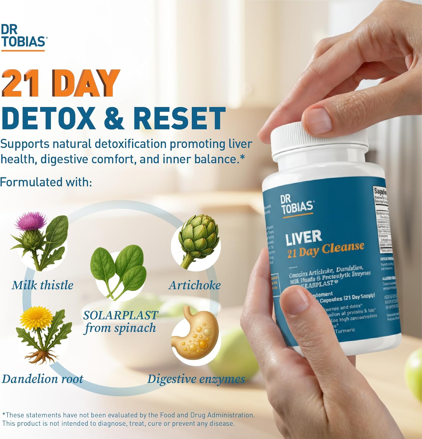 Dr. Tobias Liver 21 Day Cleanse, Herbal Liver Detox Cleanse with Milk Thistle, Dandelion Root & Artichoke Extract, Supports Liver Health & Digestion, 63 Vegetarian Capsules (63 Count (Pack of 1))