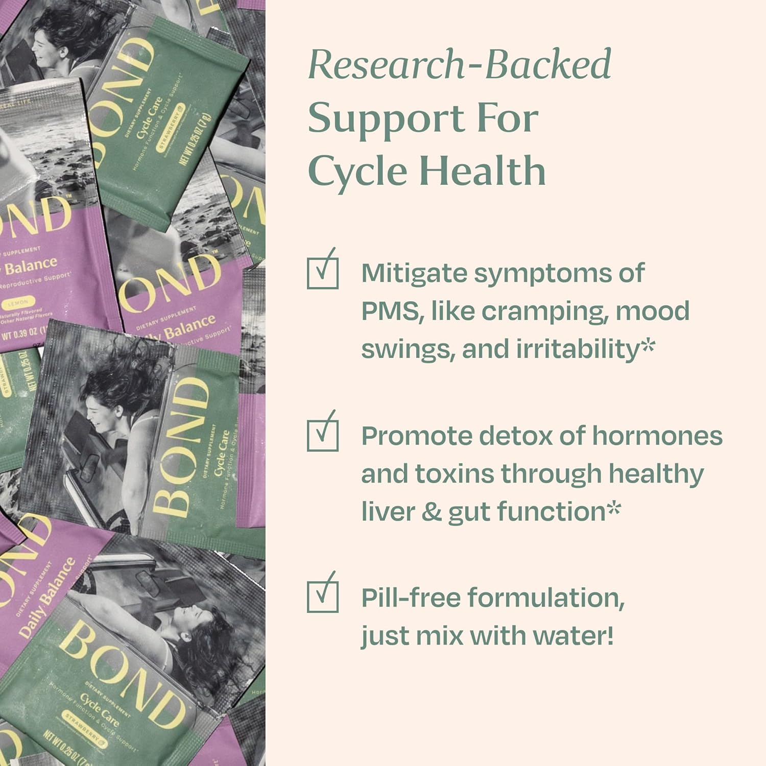 BOND Cycle Care - Hormone Balancing Prenatal Vitamins for Women - Supports PMS, Regular Menstrual Cycles, Mood Swings with Ashwagandha, Magnesium, Probiotics - Strawberry Drink Mix - 20 Travel Packs