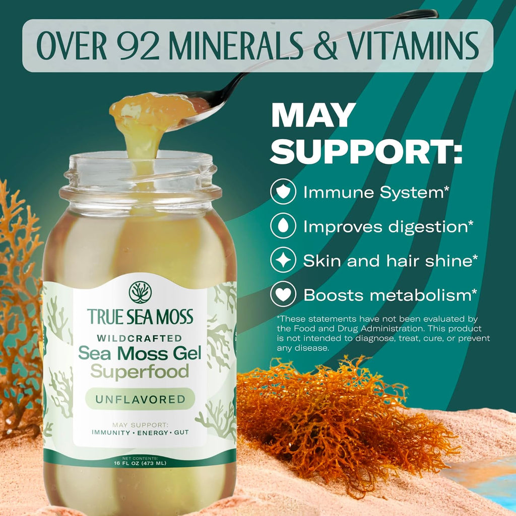 TrueSeaMoss Sea Moss Gel – Made in USA – Wildcrafted Seamoss, Dried Seaweed & Sea Vegetables – Original, Pack of 3 (Labels may Vary)
