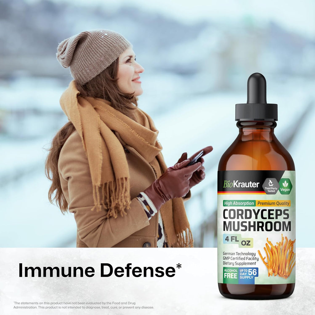 BIO KRAUTER Cordyceps Mushroom Extract - Cordyceps Sinensis Liquid Mushroom Extract - 670 mg per Serving - Vegan, Alcohol & Sugar Free - 4 Fl.Oz.