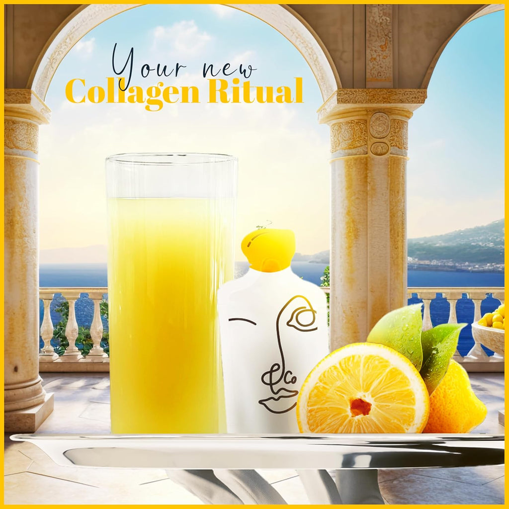 LEMON & CO. Lemon Collagen Elixir - 5g Wild Caught Marine Collagen with Vitamin C & Organic Lemons - Non-GMO, Sugar-Free, Preservative-Free Collagen Water for Nails, Hair & Skin - 14 Packets