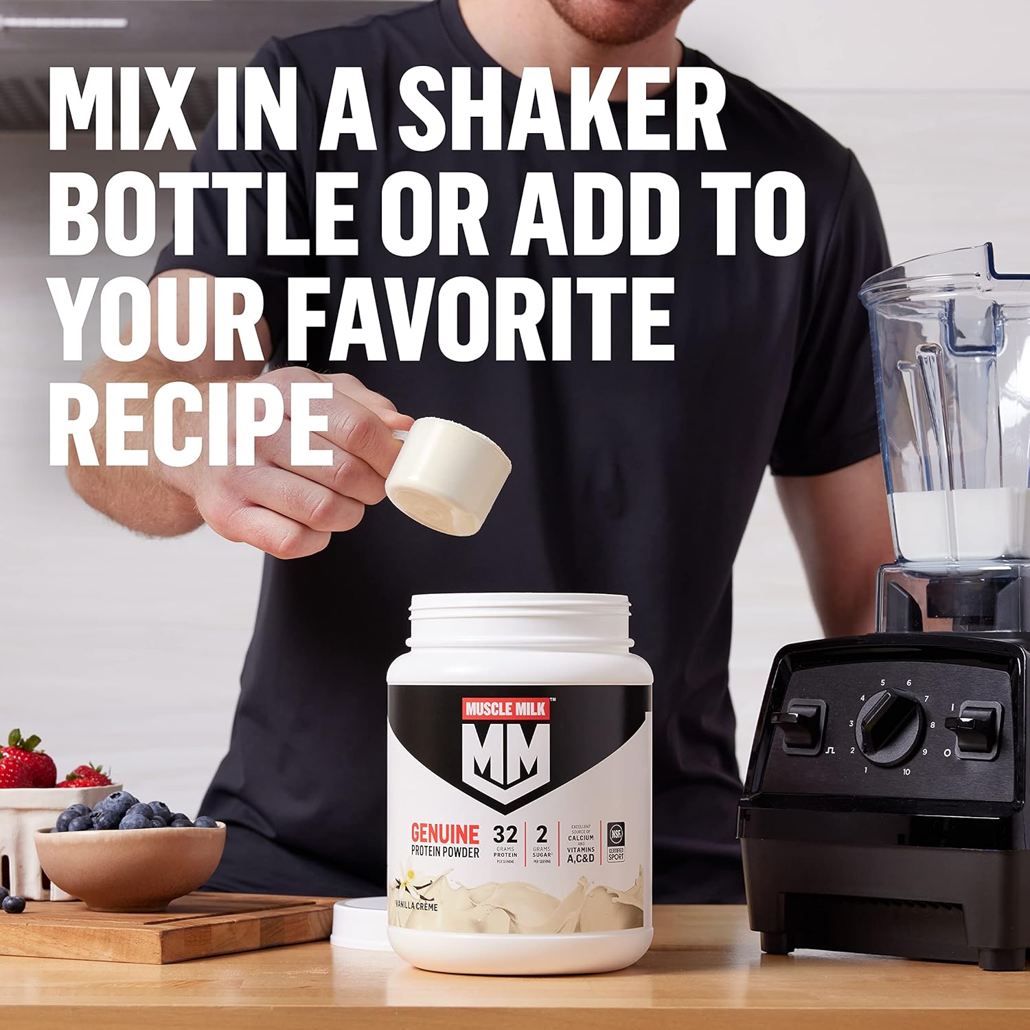 Muscle Milk Genuine Protein Powder, Vanilla Creme, 32g Protein, 4.94 Pound, 32 Servings