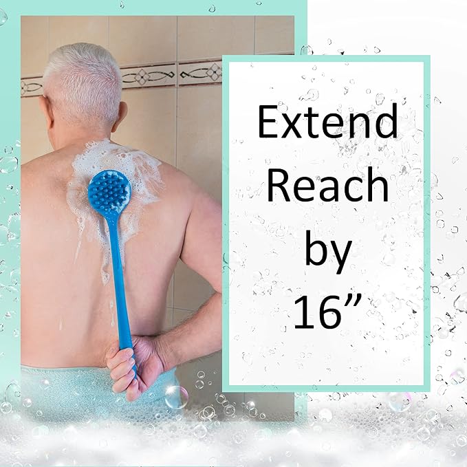 Bendable Long Handled Silicone Body Brush & Hair Scrubber - Bath Shower Back Brush, Shampoo Hair & Scalp Massager, Back Scrubber for Shower (Purple)