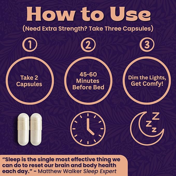 Natural Sleep Aid with Magnesium Glycinate, Reishi Mushroom Extract, L-Theanine, Apigenin, and Melatonin - Sleep Supplement for Adults Seeking Deep Rest - 60 Capsules, Made in The USA