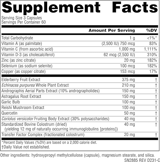 Source Naturals Wellness ImmuneSmart - for Core Daily Immune Support*, with Vitamins A, C, and D, Zinc, Elderberry, Echinacea, Andrographis, Turkey Tail and Garlic - 180 Capsules
