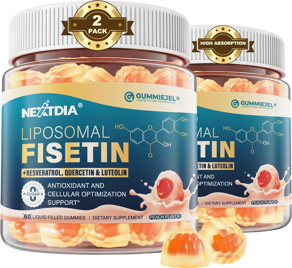 Liposomal Fisetin Complex Gummies - Healthy Aging & Cellular Renewal Support - 98% Purity Fisetin Supplement w/Trans-Resveratrol, Quercetin, Luteolin, Vitamin C & E, 1-A-Day, Vegan 120 Servings