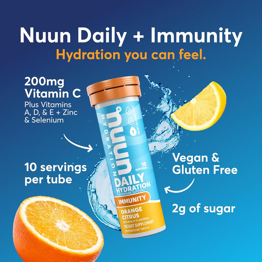 Nuun Immunity Electrolyte Tablets with Vitamin D, C, E, & A, Ginger, Elderberry, Magnesium & 4 Other Essential Electrolytes, Vegan, Orange Citrus, 8 Pack (80 Servings Total)
