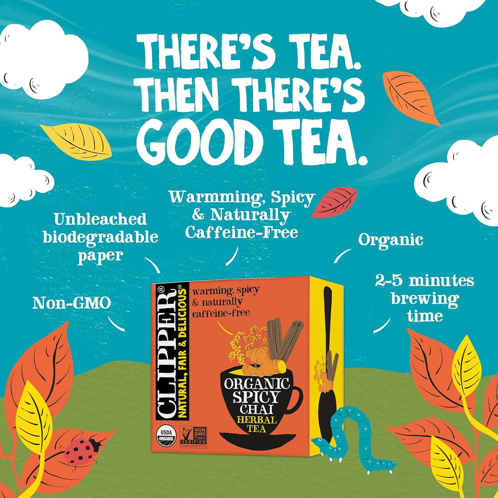 Clipper Tea Spicy Chai Herbal Tea – Caffeine Free, USDA Organic, Great Hot or Iced – Warming, Spicy, Natural, Fair & Delicious – 200 Tea Bags