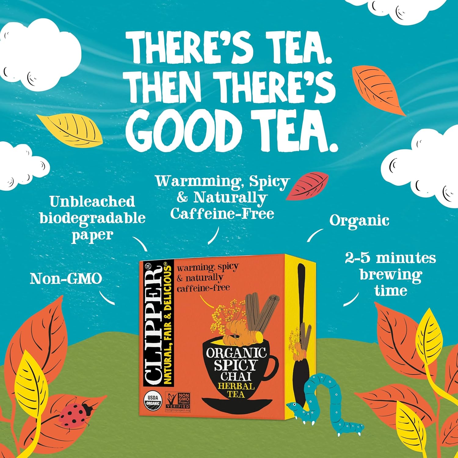 Clipper Tea Spicy Chai Herbal Tea – Caffeine Free, USDA Organic, Great Hot or Iced – Warming, Spicy, Natural, Fair & Delicious – 200 Tea Bags