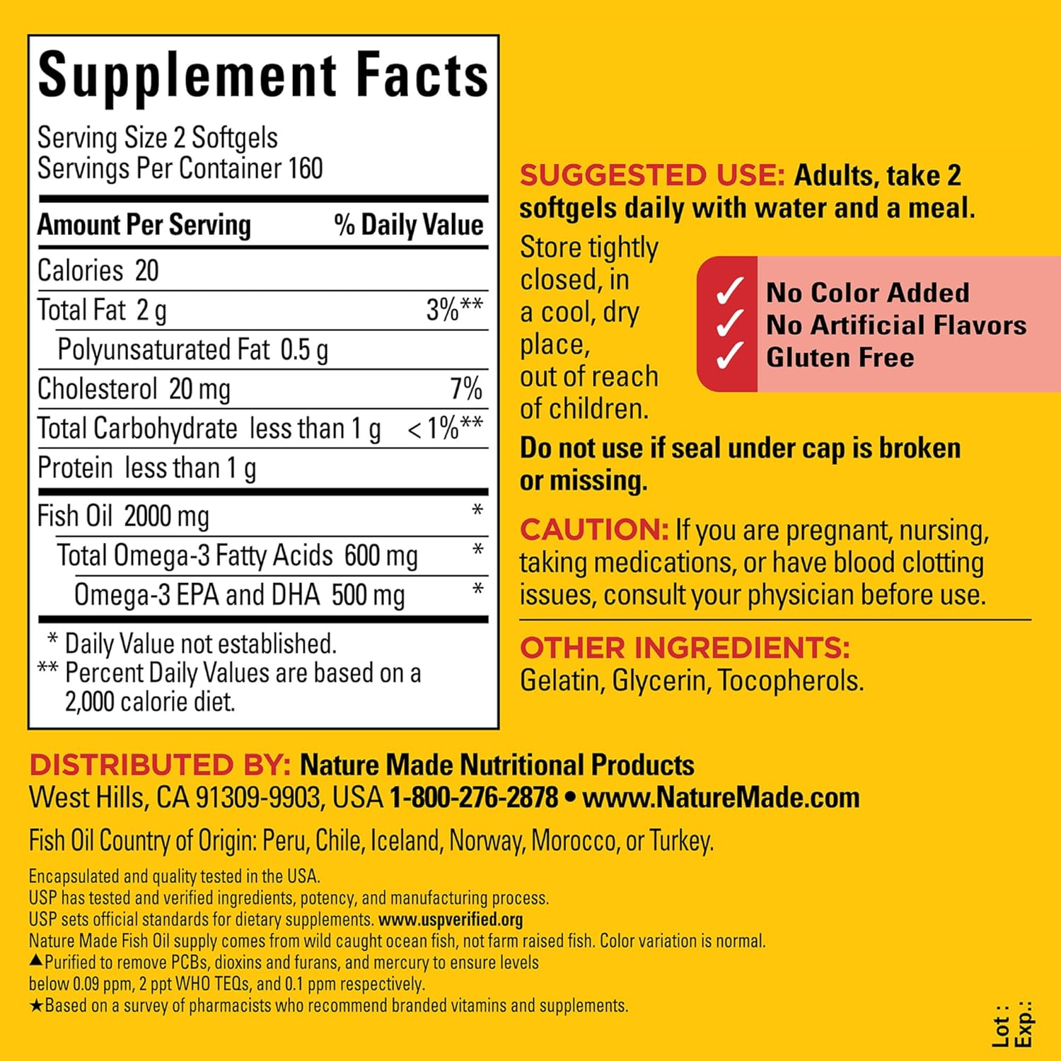 Nature Made Fish Oil Omega 3 Supplements, 1000mg Softgels, Omega 3 Fish Oil for Healthy Heart Support, 320 Softgels, 160 Day Supply