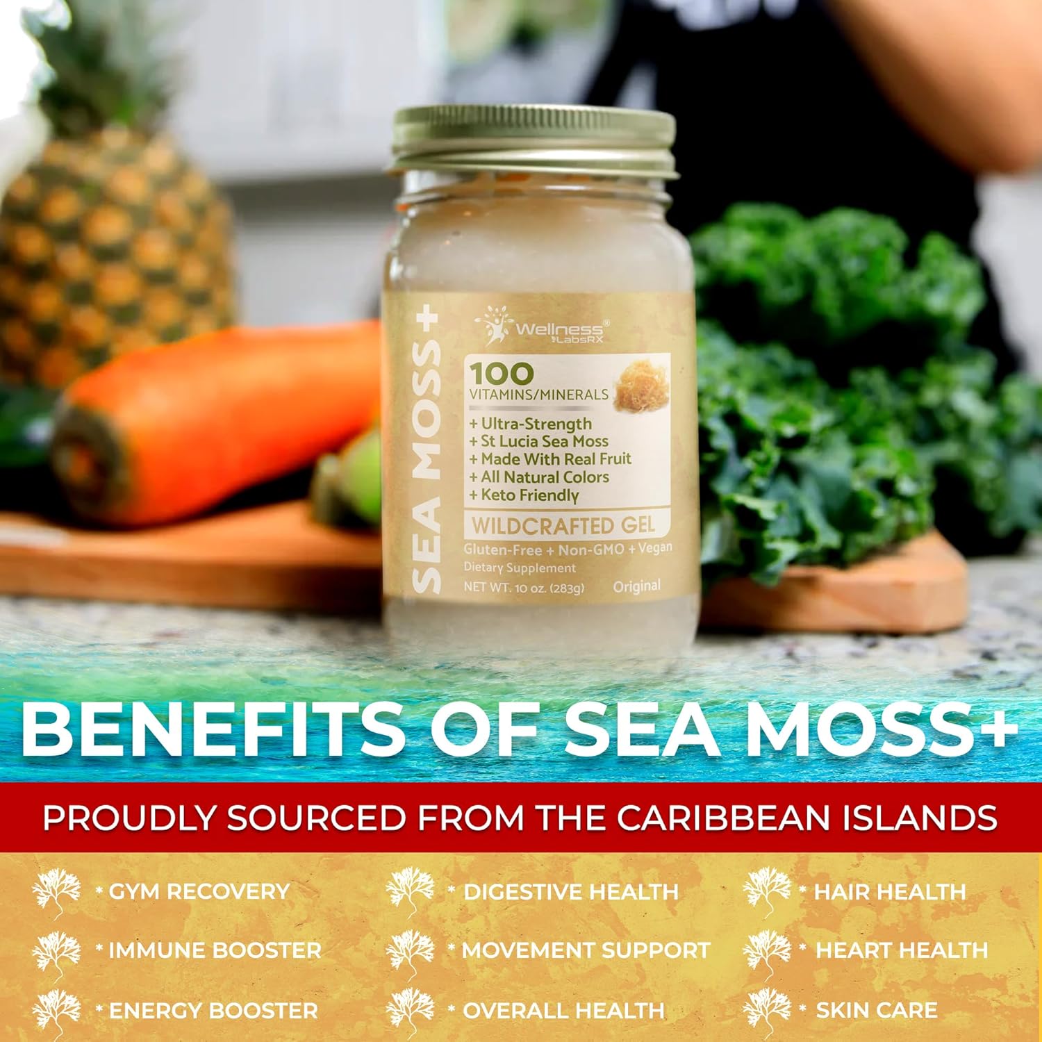Irish Sea Moss Gel Raw - Wildcrafted Superfood Seamoss Gel - Original Flavor, Vitamin and Mineral-Rich from Pristine Caribbean Waters, Immune and Digestive Health Support - 10 oz.