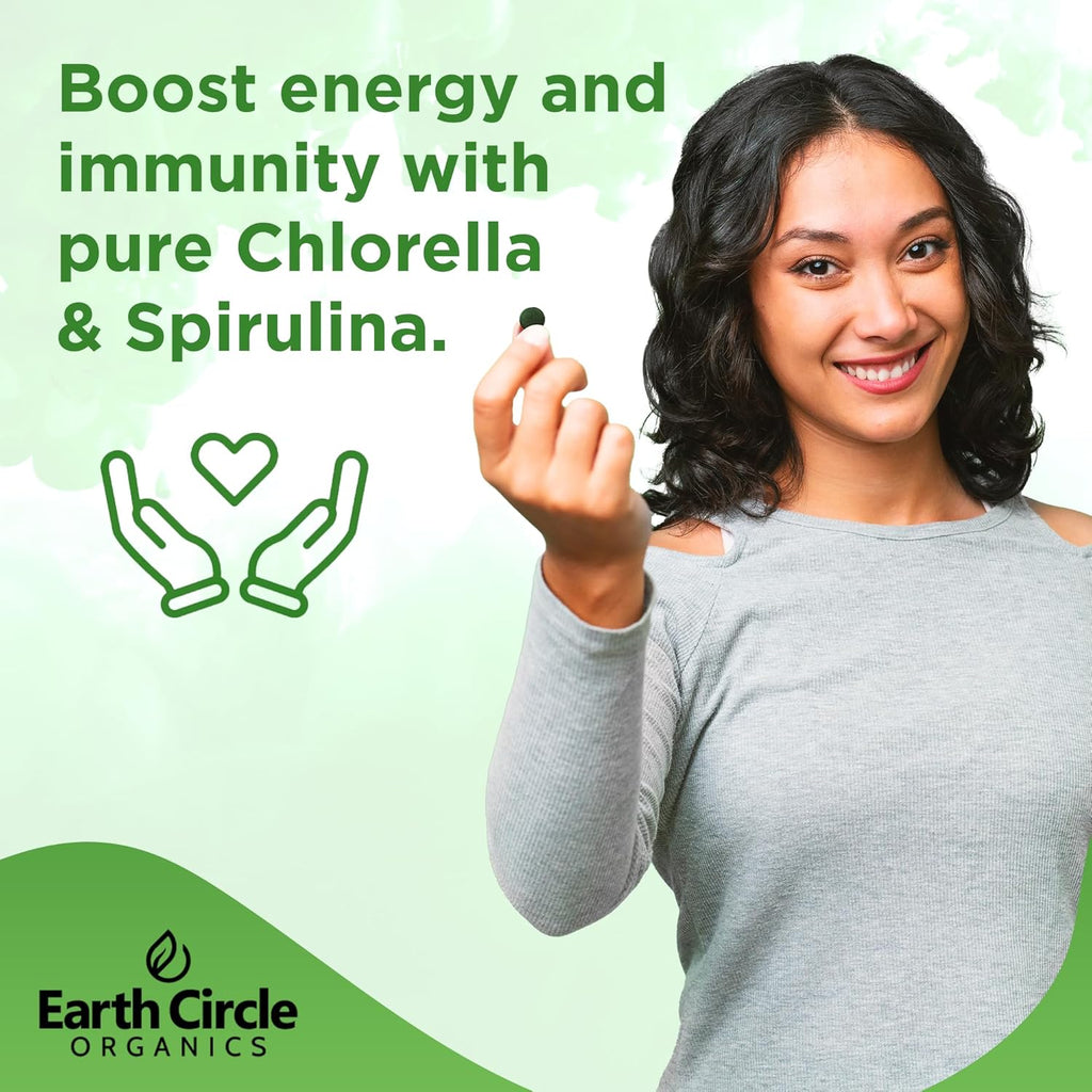 Premium Organic CHLORELLA /SPIRULINA 1000 Tablets (50/50) Kosher, Vegan - Green Algae Superfood, Cracked Cell Wall, Chlorophyll, High in Protein & Iron, no additives, or fillers 8.75 Oz (2 Pack)