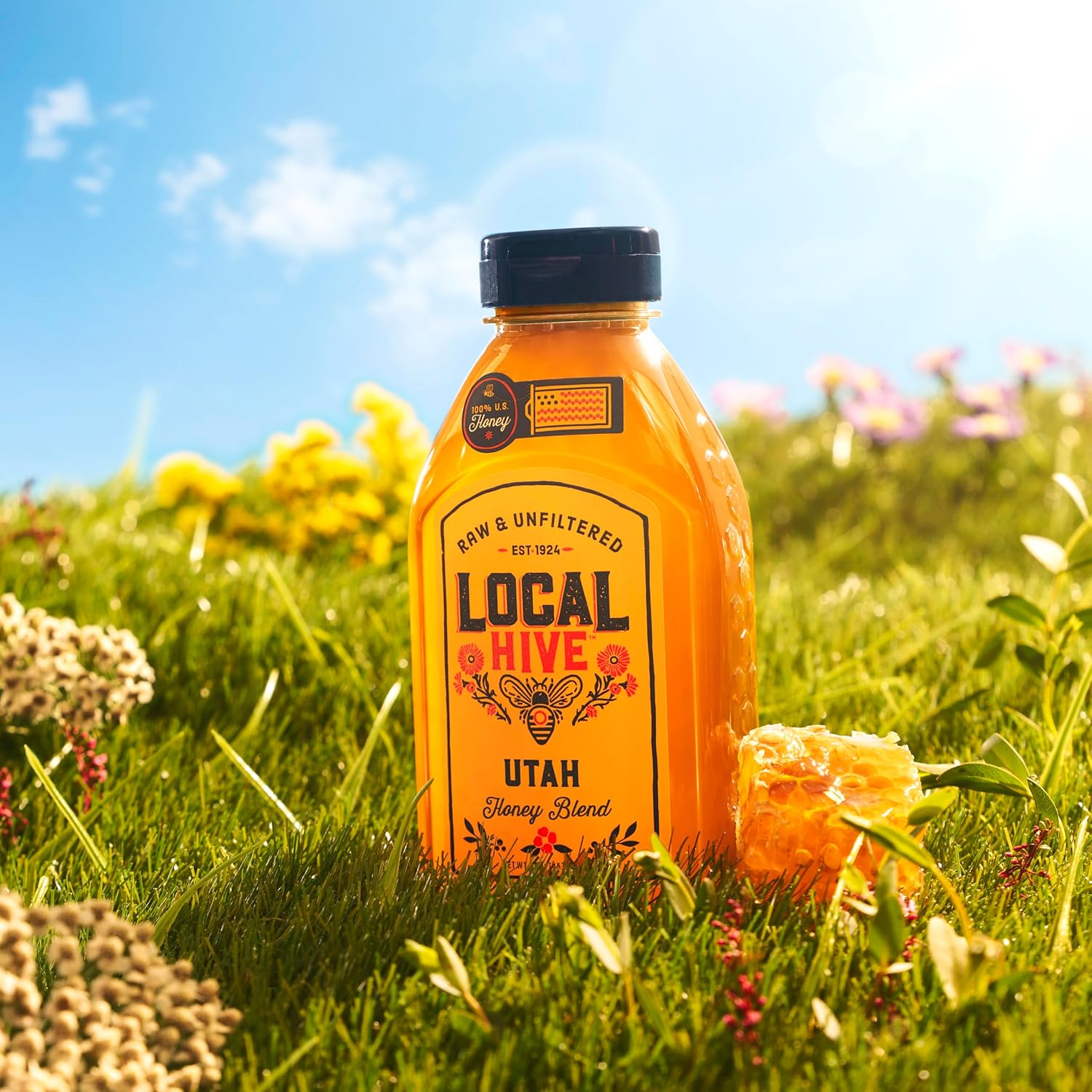 Local Hive Utah Raw & Unfiltered – 16 oz | 100% Pure U.S. Honey | Natural Sweetener Sourced from American Bees & Beekeepers | Light Floral Flavor | Ideal for Tea, Baking & Cooking