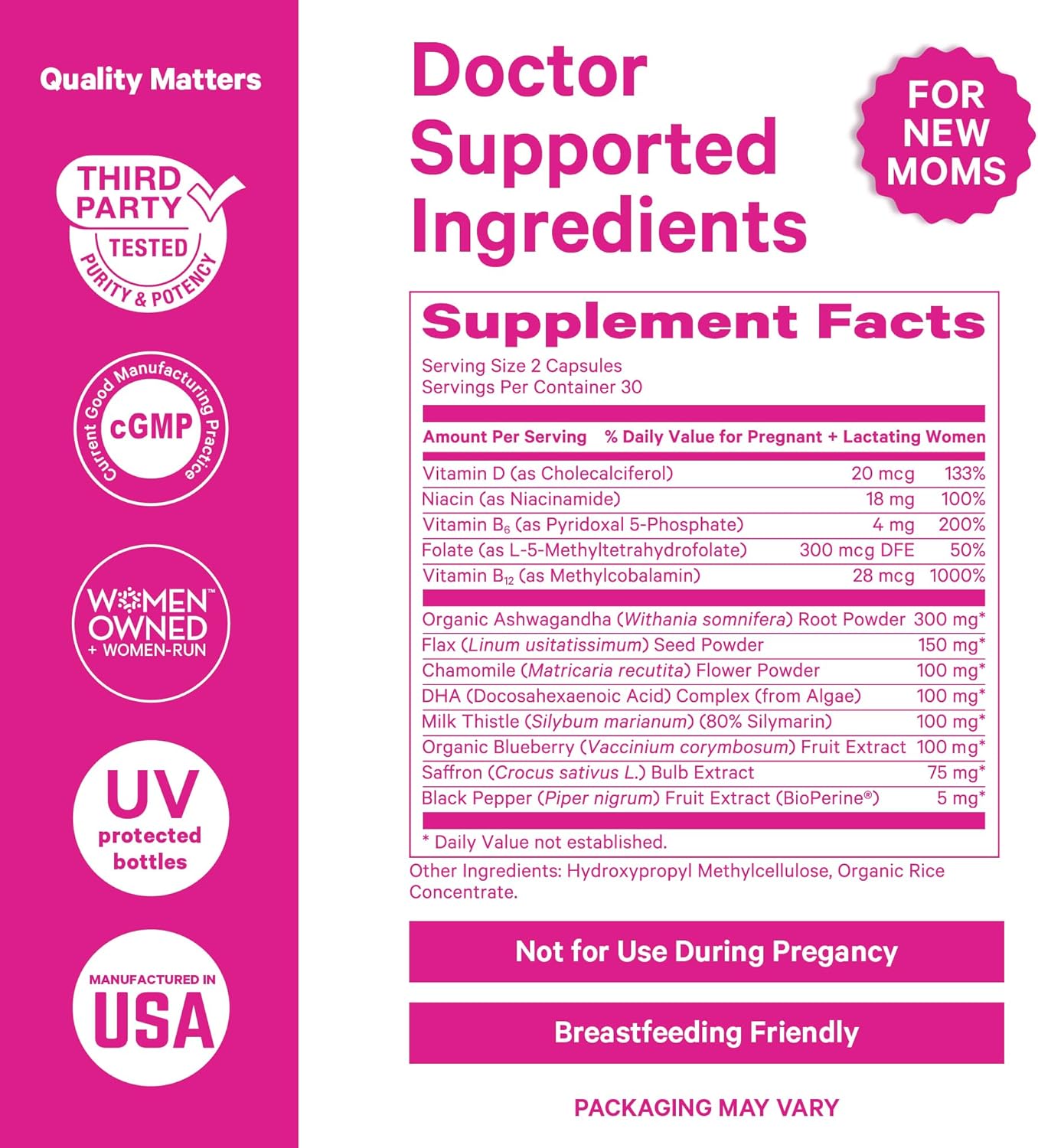 Pink Stork Postpartum Mood Support - Postnatal Hormone Balance for Women - Breastfeeding Friendly - Stress & Cognitive Support, New Mom Essentials - Ashwagandha, Chamomile, & Vitamin D, 60 Capsules