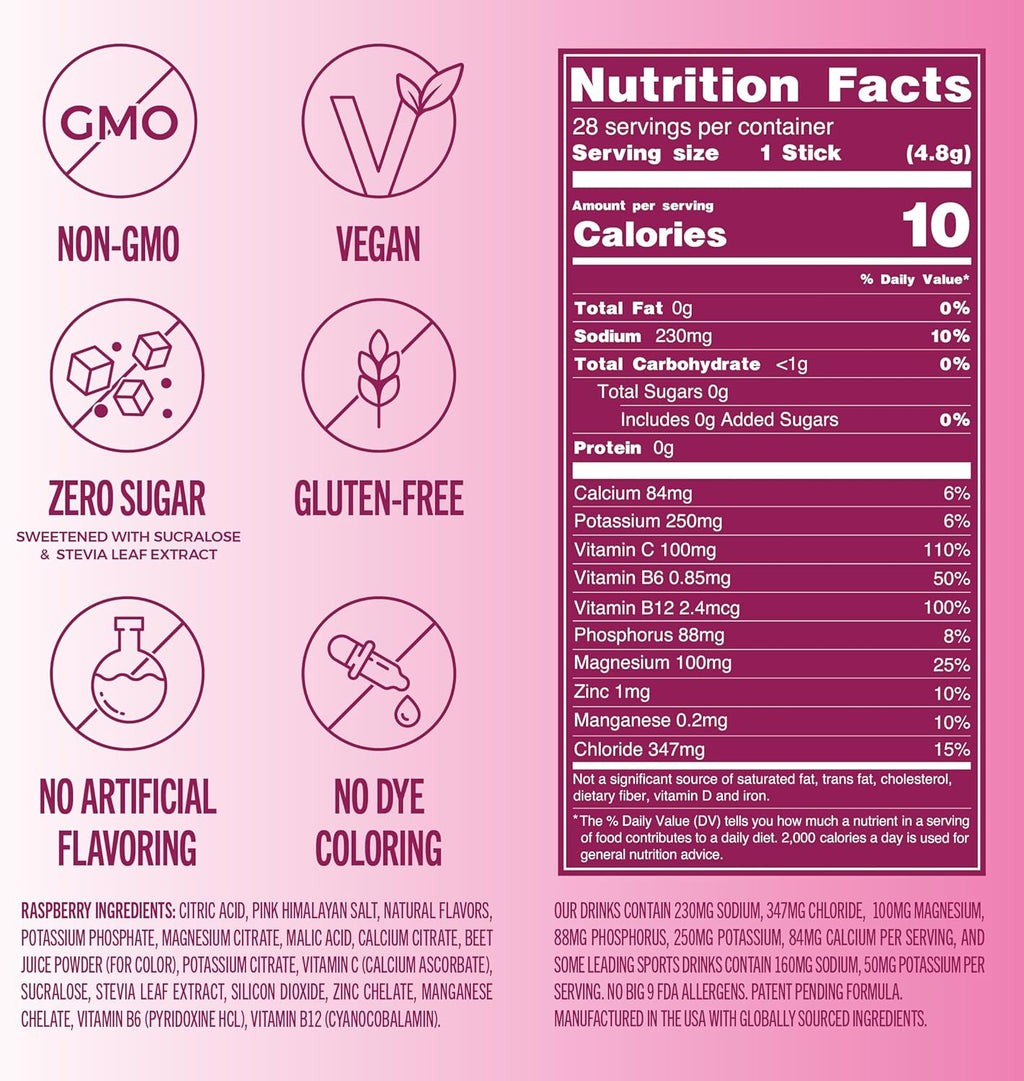 TREVI™ Sugar Free Electrolytes - Drink Mix Hydration Powder Packets - 28 Count - Raspberry