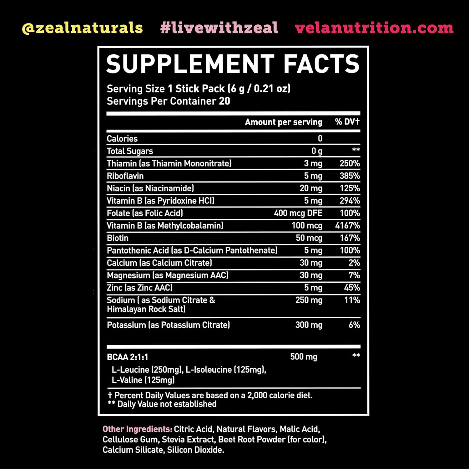 Zeal Naturals Enhanced Electrolyte Powder Stick Packs (Pink Lemonade - 20 Packets) Sugar Free + BCAA B-Vitamins & Pink Himalayan Salt - Keto Electrolytes, Hydration Powder
