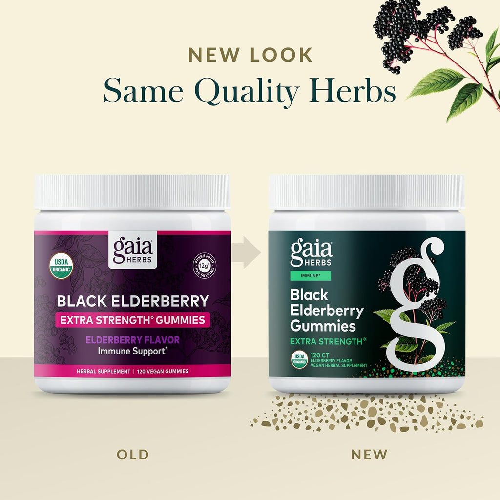 Gaia Herbs Black Elderberry (Sambucus Nigra) Extra Strength Gummies - Delicious Immune Support Supplement - Made with Certified Organic Black Elderberries for Immune System Support - 120 Gummies