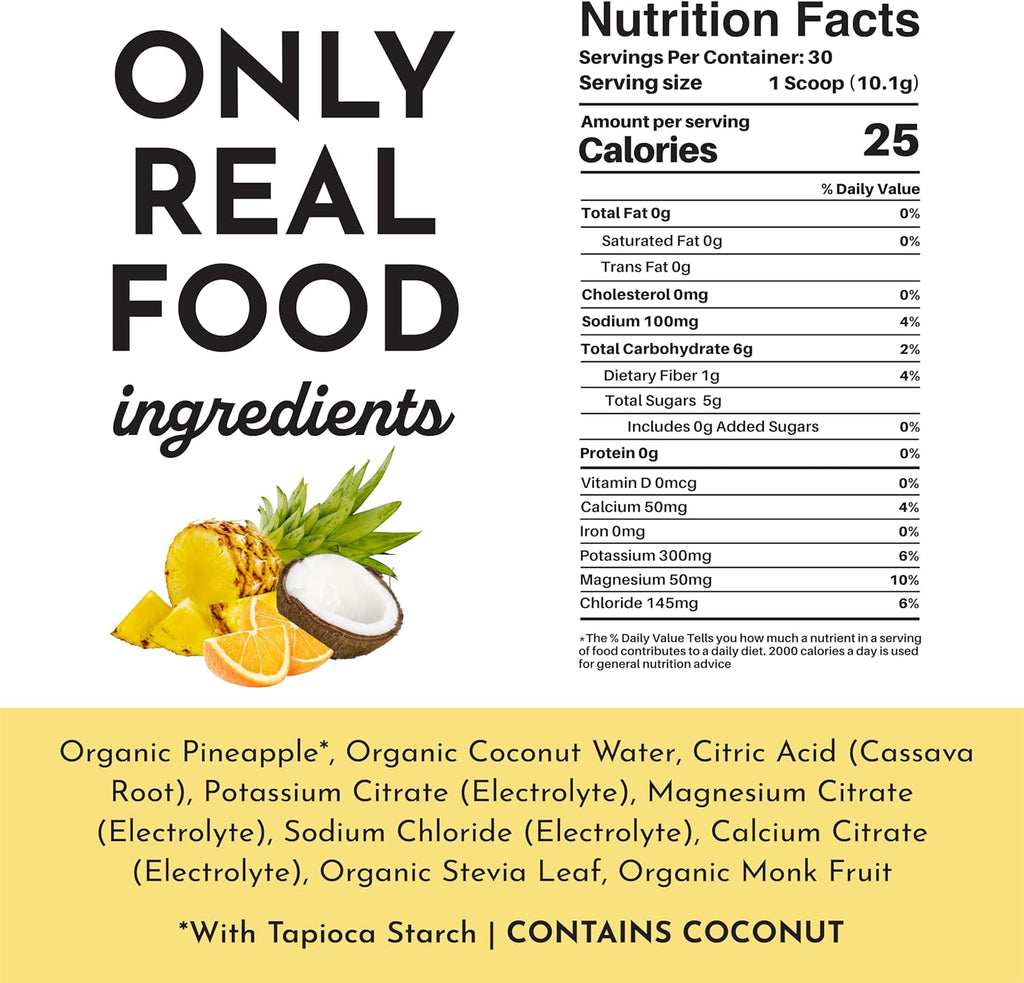 JUST INGREDIENTS Tropical Paradise Electrolytes Drink Mix - Coconut Water, Sea Salt, Trace Minerals - 30 Servings