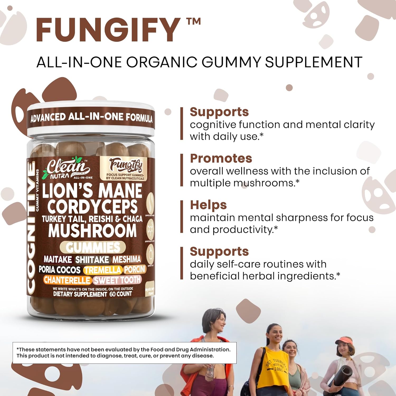 Clean Nutra Lions Mane Lion's Mane Mushroom Gummies Cordyceps Supplement for Memory and Focus Immune Support Vitamins Reishi Chaga Turkey Tail Mushrooms Gummy Shiitake Maitake Meshima Supplements