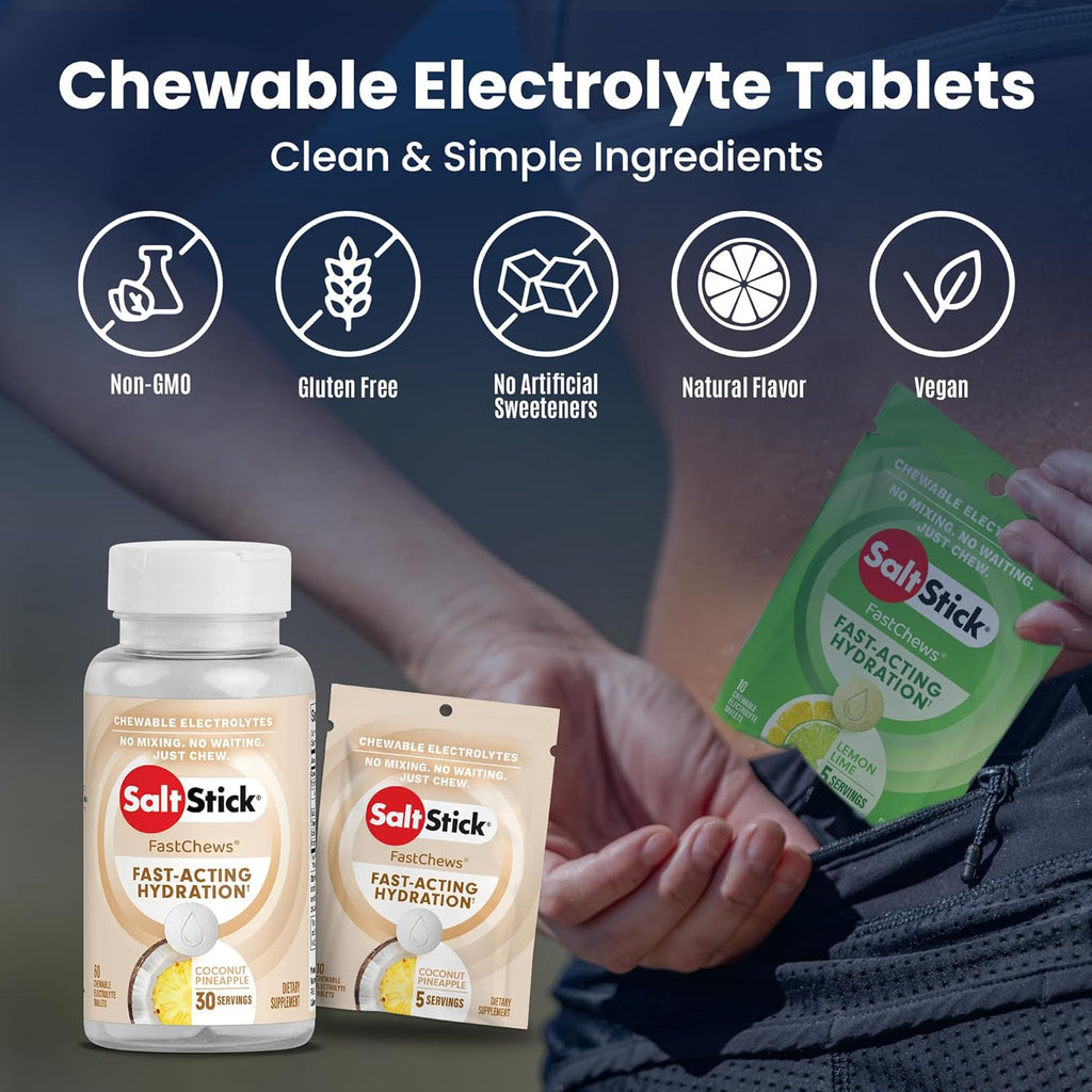 SaltStick Electrolyte FastChews - 120 Count Coconut Pineapple Flavor - Electrolyte Tablets for Hydration, Salt Tabs - 10 Count (Pack of 12)