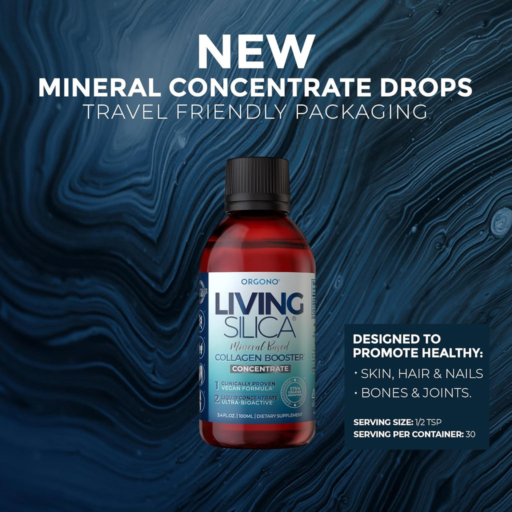 Orgono Living Silica Kit | Mineral-Based Collagen Booster Liquid & Concentrate Drops (Travel Size) | Vegan | Supports Joint & Bone Health, Collagen & Elastin Production, Glowing Skin.