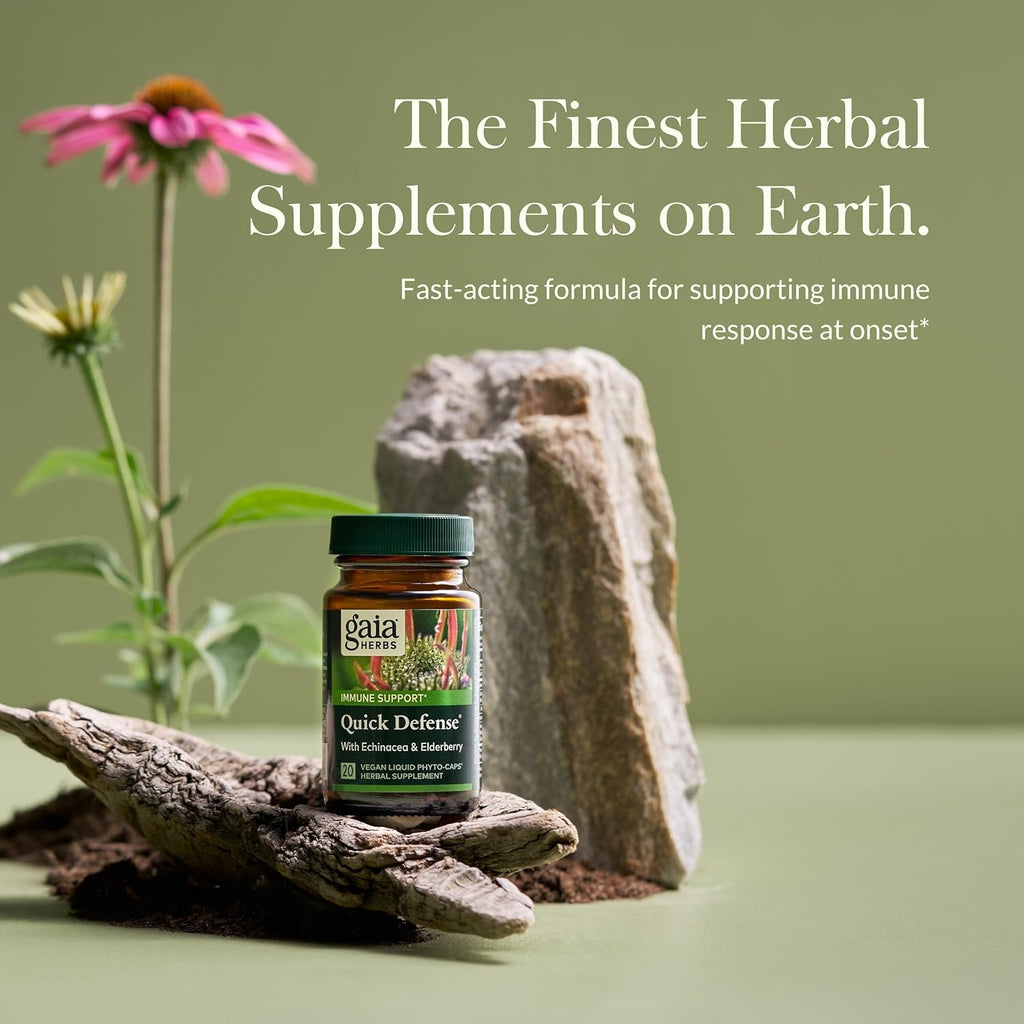 Gaia Herbs Quick Defense - Fast-Acting Immune Support Supplement for Use at Onset of Symptoms - with Echinacea, Black Elderberry, Ginger & Andrographis - 20 Vegan Liquid Phyto-Capsules (2-Day Supply)