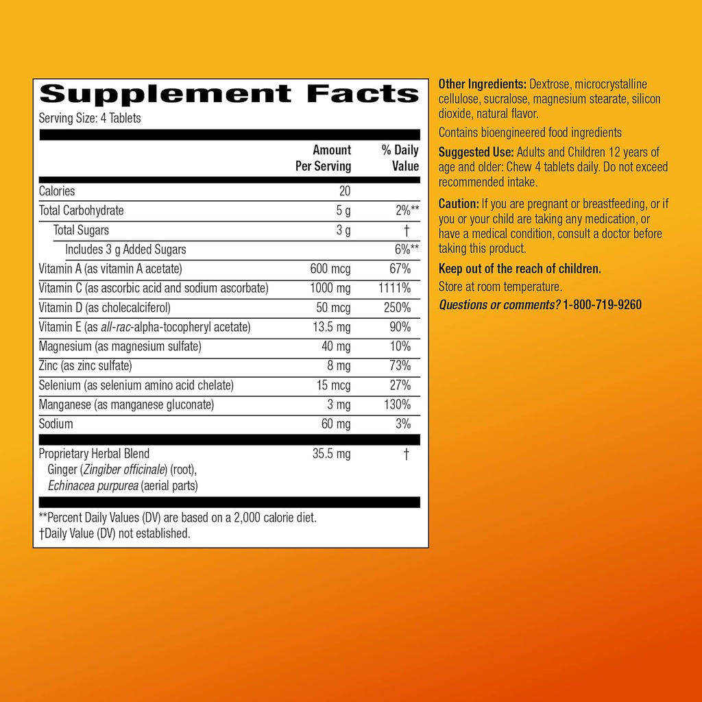 Amazon Basic Care Immune Support Citrus Chew Tablets, 32 Count (Pack of 2)