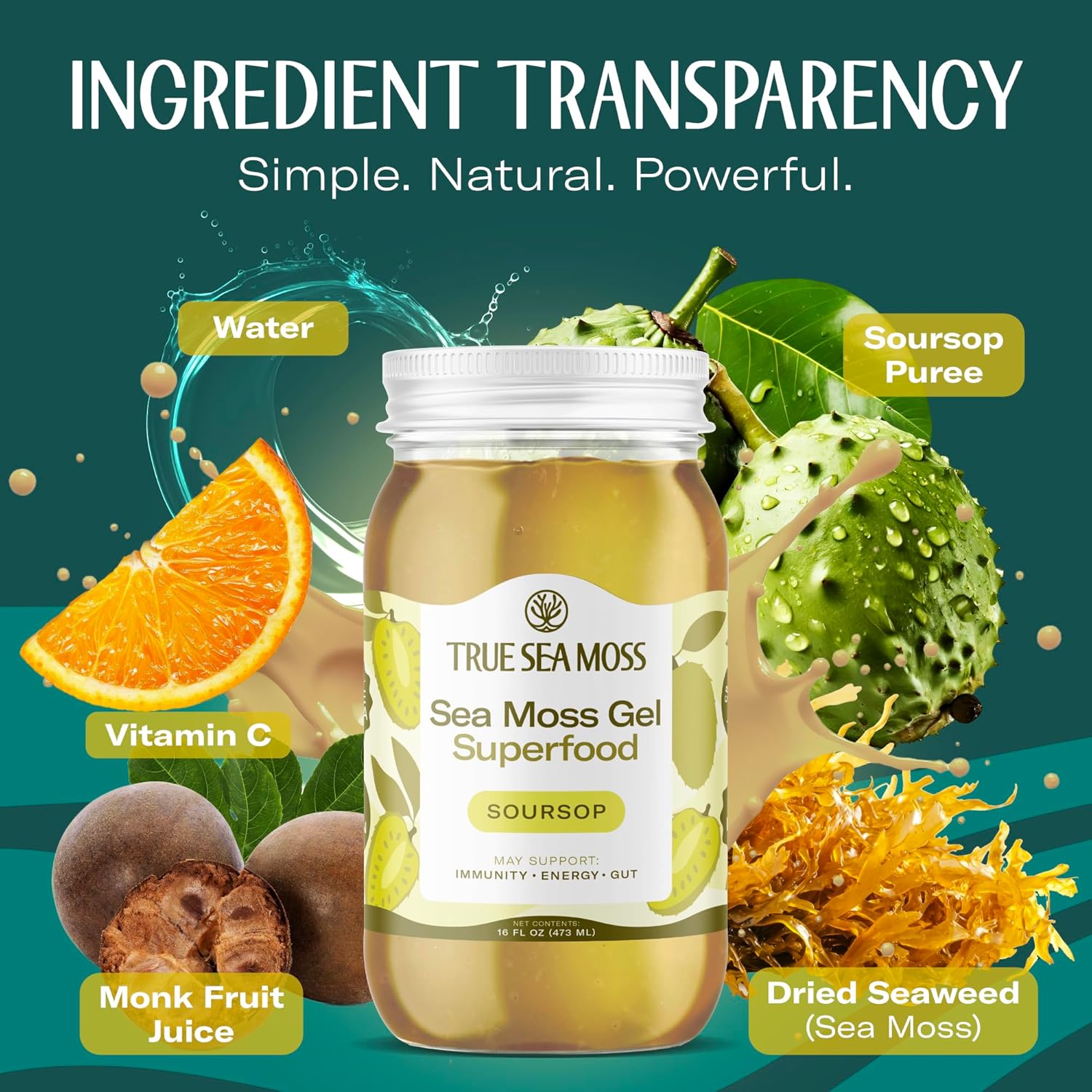 TrueSeaMoss Sea Moss Gel – Made in USA – Wildcrafted Seamoss, Fresh Fruits & Sea Vegetables – Soursop, Pack of 1 (Labels may Vary)