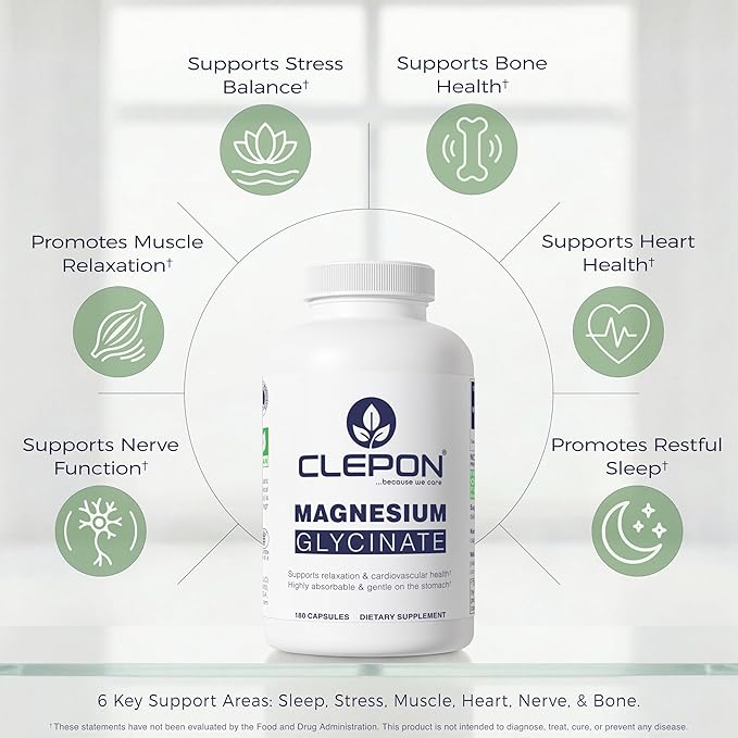 Magnesium Glycinate (100mg Elemental per Capsule) - 180 Capsules - High Absorption, Fully Chelated - Sleep Support, Relaxation, Muscle Cramps & Heart Health - 3rd Party Tested, Non-GMO, Vegan