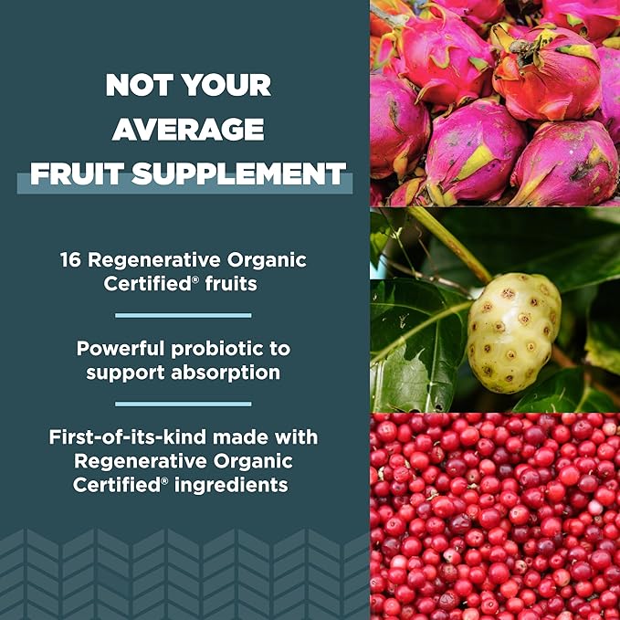 Ancient Nutrition Regenerative Organic Certified SuperFruits Capsules, Supports Gut and Immune System Health, Made with Probiotics, Dragonfruit, Mulberry, and Goji, 60 Count