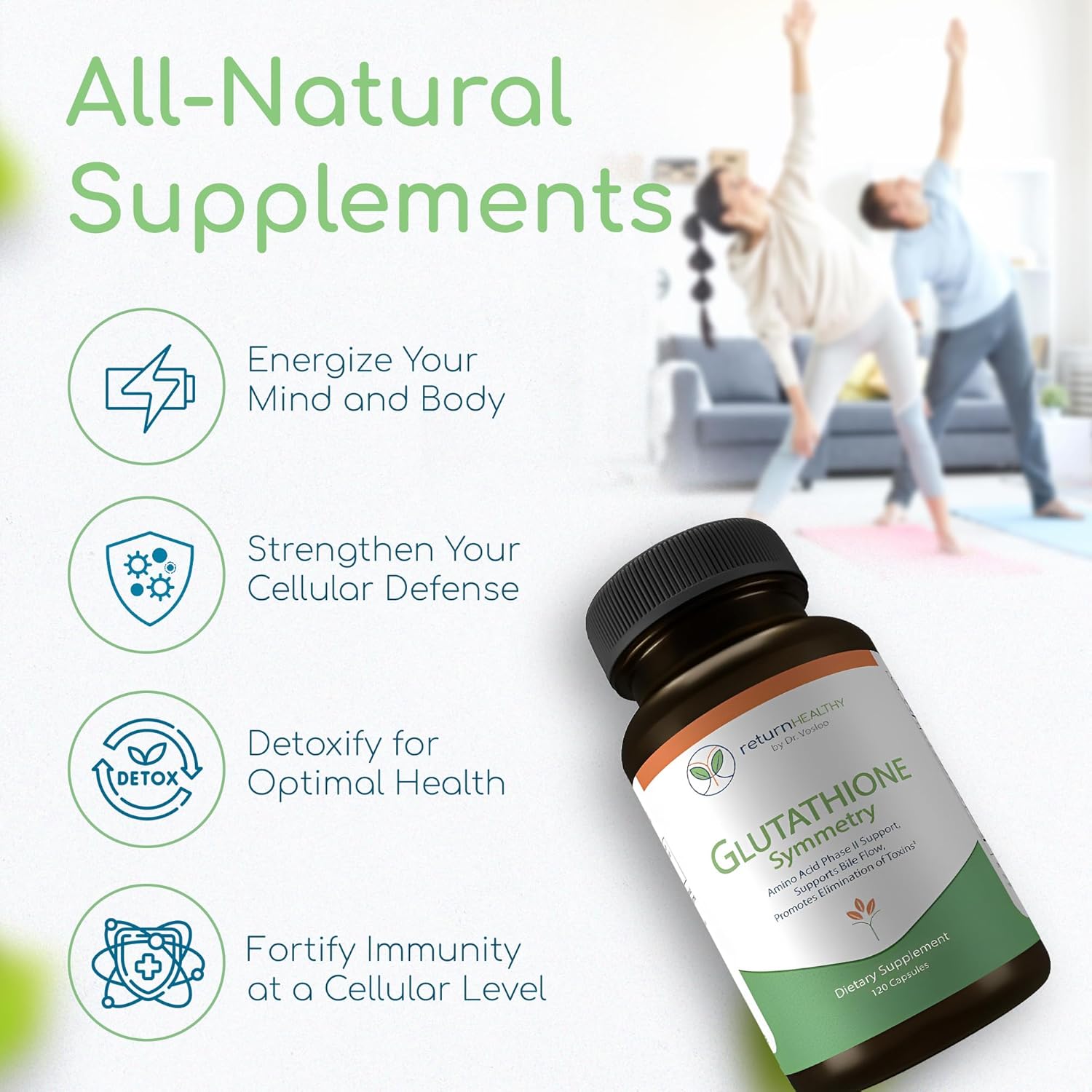Glutathione Symmetry | S-Acetyl Glutathione Supplement | Antioxidants & Detoxification Supplement | Natural Cellular Support | All-Natural, Vegan, Non-GMO, 120 caps