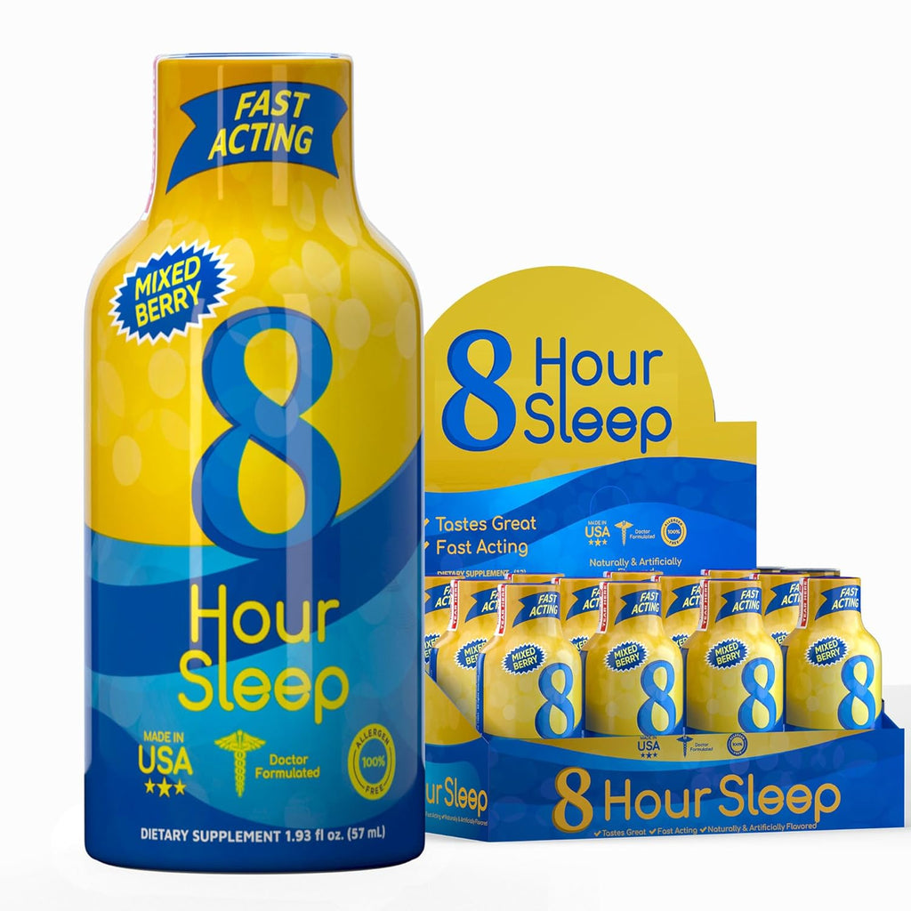 Vitamin Energy 8 Hour Sleep Shot Mixed Berry 8 Pack, Melatonin, 5-HTP, GABA, Valerian, Lavender, Nighttime Relaxation & Sleep Support Supplement, Zero Sugar, Vegan, Gluten-Free, Kosher, 1.93 fl oz
