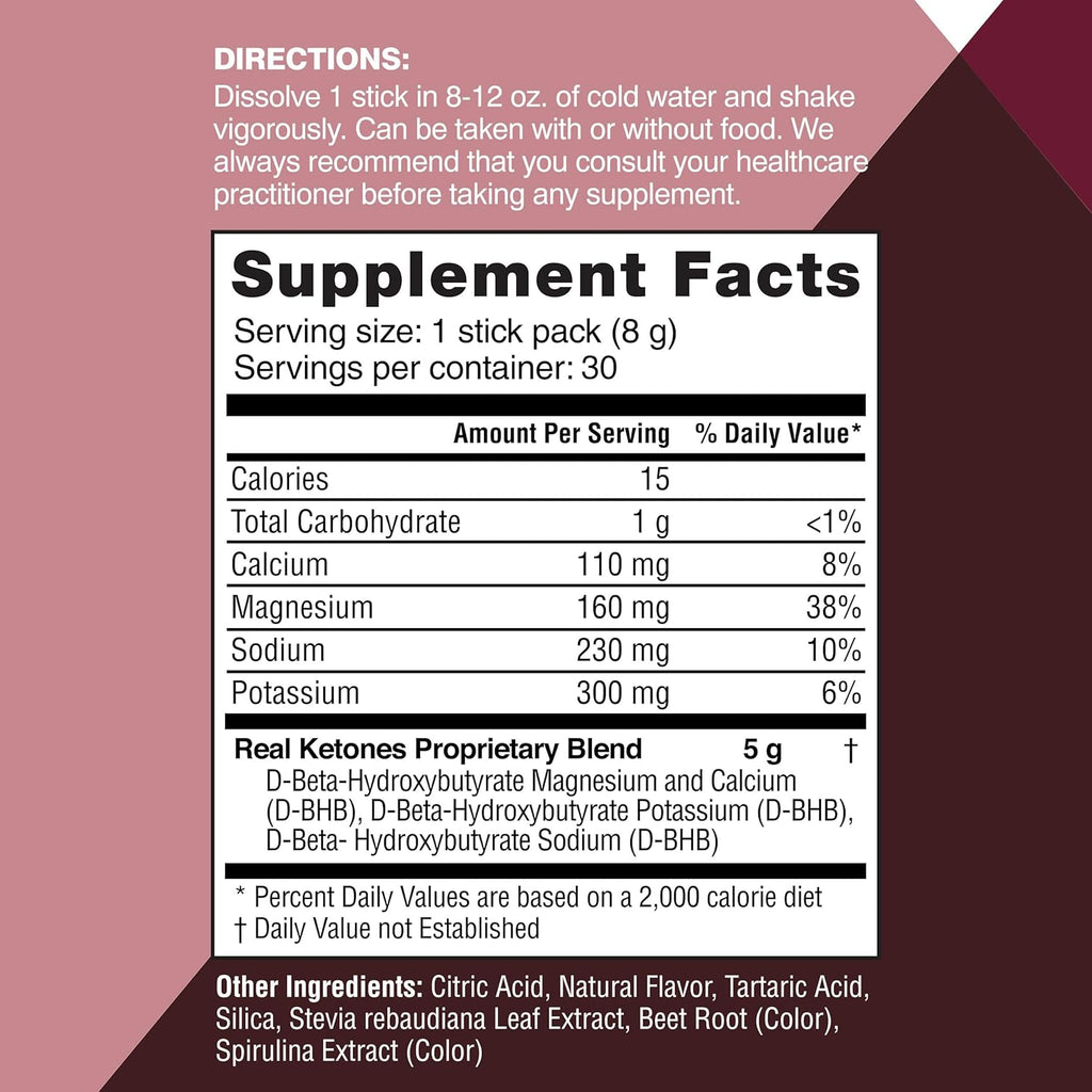 Real Ketones BHB Exogenous Ketones Drink Mix Packets Keto Electrolytes Powder Packets No Sugar with 4 Main Fasting Electrolytes Plus Hydrating Patented Keto BHB - 30 Count Black Cherry