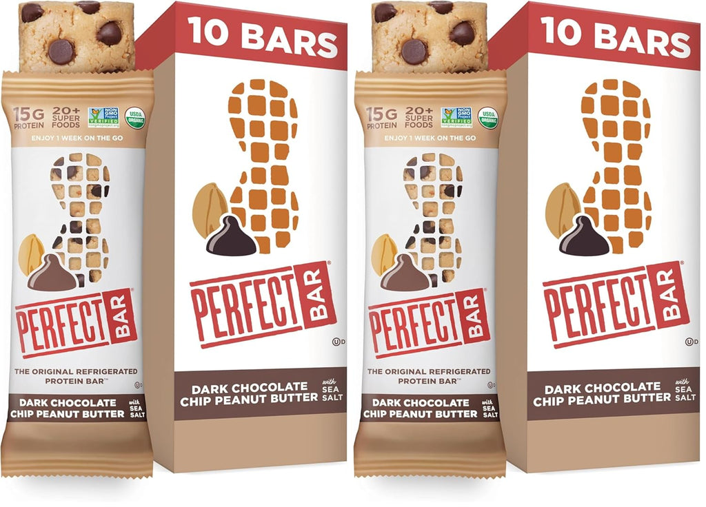 Perfect Bar, Dark Chocolate Chip Peanut Butter Protein Bar, High Protein, Organic, Gluten Free, Soy Free, Non GMO, No Sugar Alcohols, 2.3 Ounce Bar, 10 Count (Pack of 2)