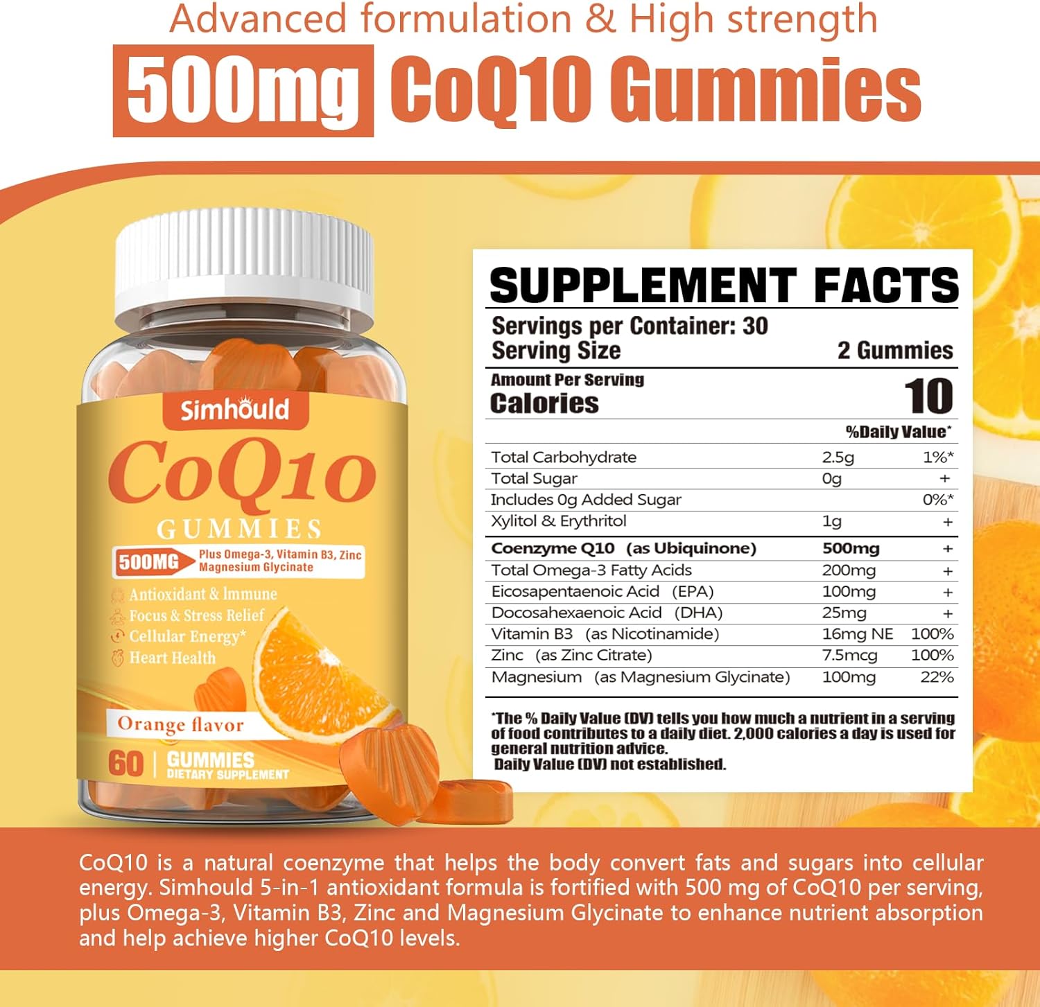 2 Pack CoQ10 500MG Gummies - Plus Omega-3, Magnesium, Vitamin B3 & Zinc - 3X Better Absorption Coenzyme Q10 Supplements for Heart Health, Cellular Energy & Antioxidant, Non-GMO 120 Counts