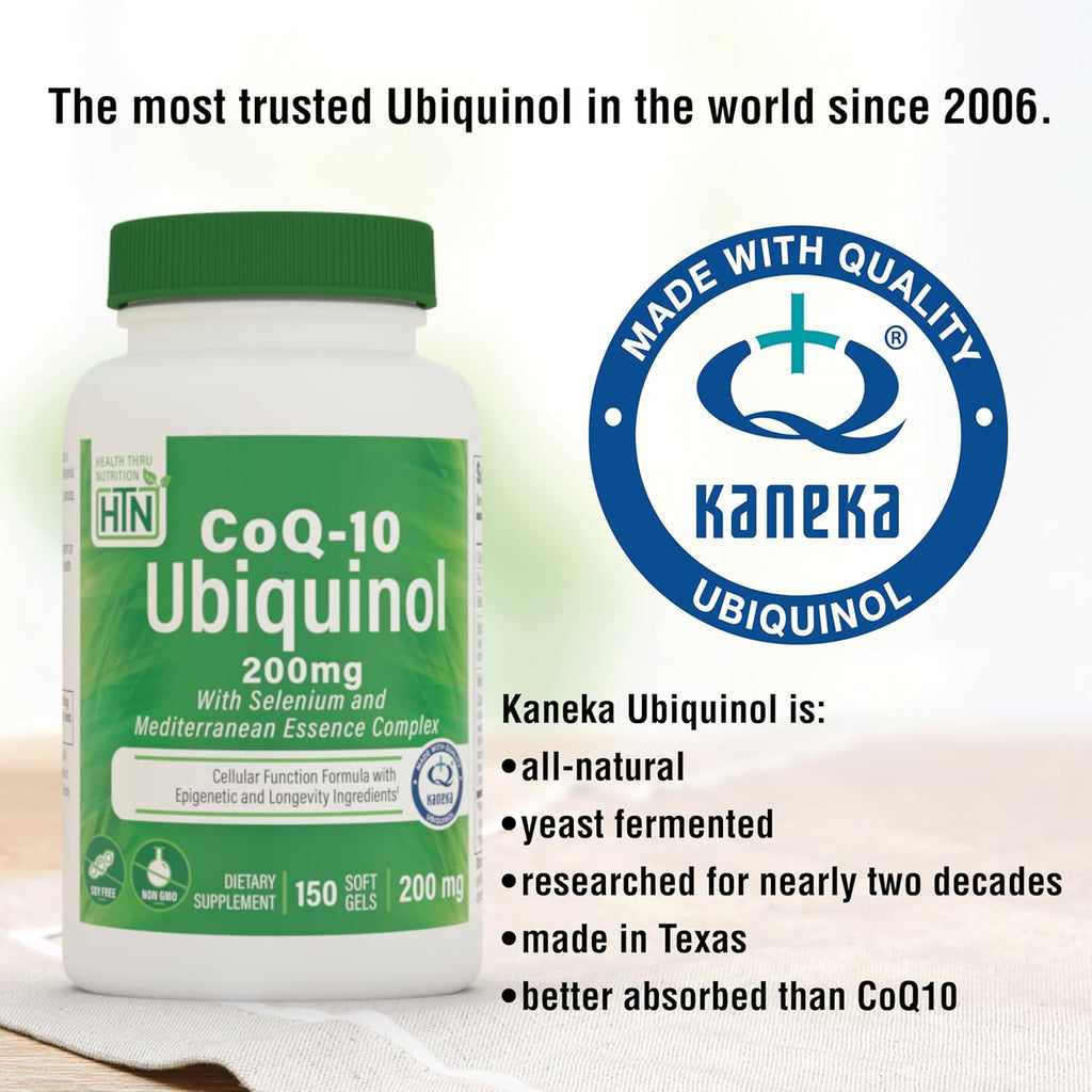 Health Thru Nutrition Ubiquinol 200mg 150 Servings with Selenium and Mediterranean Essence Complex | Cellular Function Formula with Epigenetic and Longevity Ingredients | Non-GMO Kaneka Qh