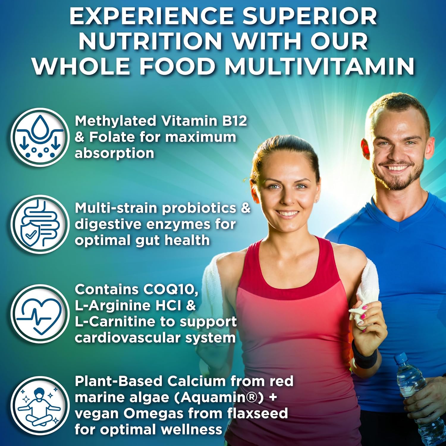 Vegan Whole Food Daily Multivitamin Without Iron, Methylated Multivitamin for Women and Men, Made with Fruits & Vegetables, B-Complex, Probiotics, Enzymes, CoQ10, Omegas, Turmeric, Non-GMO, 180 Count